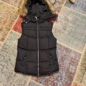 Black Puffer Vest with Faux Fur Hood